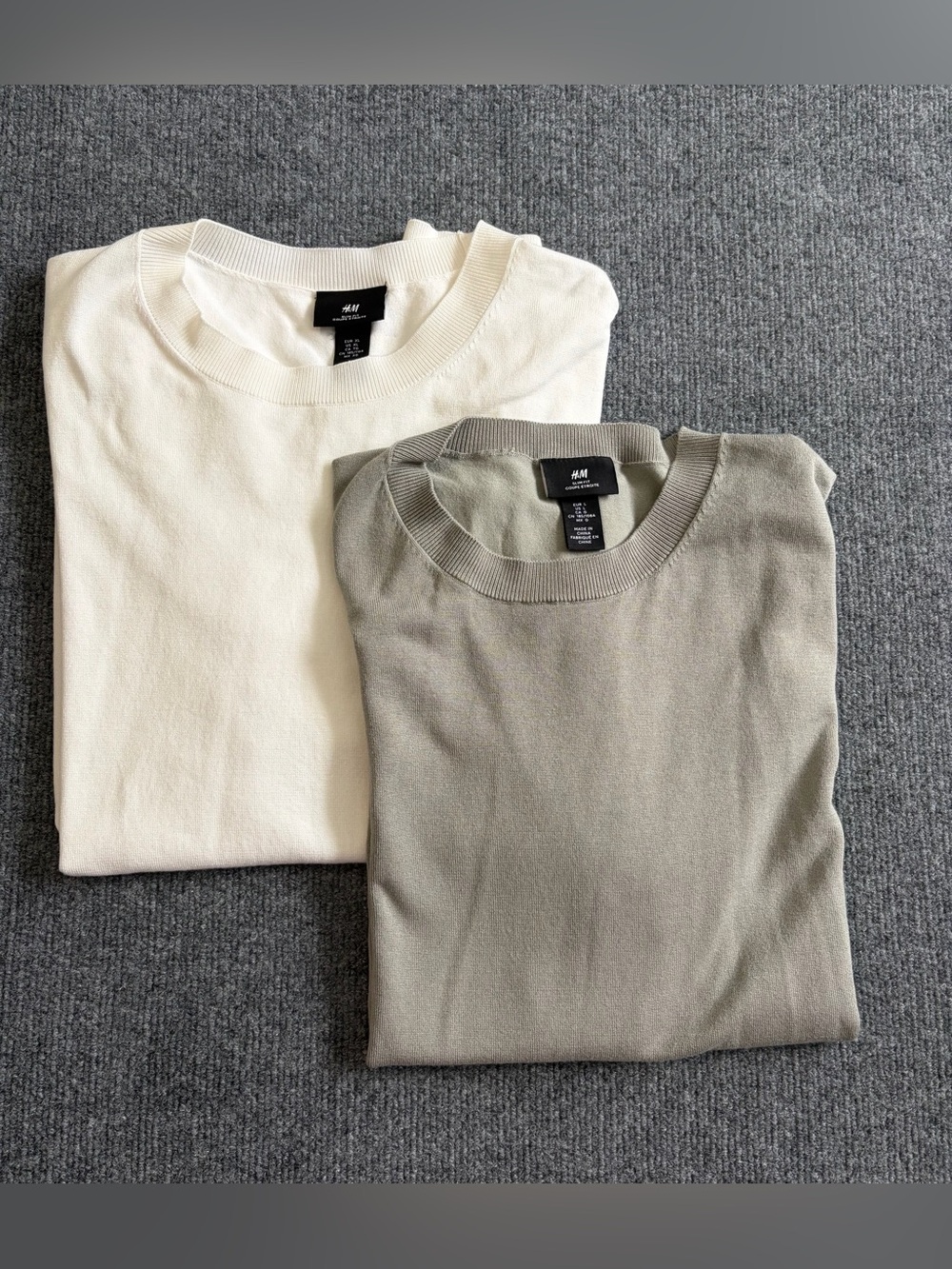 H&M Men’s XL Slim Fit Short Sleeve Knit Sweater Shirts Lot of 2 White Green